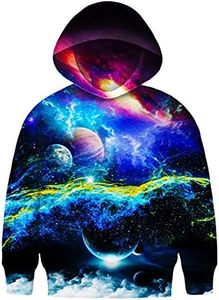 Asylvain Graphic Hoodies for Boys Girls 3D Print Novelty Colorful Cool Kids Sweatshirts Size 6-15 Years, Blue Galaxy Planet, 10-12 Years