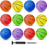 Jerify 12 Pack Rubber Basketballs Bulk Indoor Outdoor Official Size Basket Balls in 6 Multi Colors with Pump for Kids Youth Boys Girls Outside Inside Game Training Practice (Size 4, 25.5")