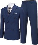 COOFANDY Men's 2 Piece Double Breasted Suits Slim Fit Tuxedo Jacket and Dress Pants Set for Wedding Business Prom Navy