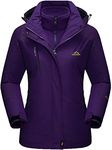 TACVASEN Waterproof Jacket Womens Sports Jacket Skiing Winter Fleece Full Zip Hoodies Warm Jacket Ladies Snow Cold Outdoor Jacket Cargo Ski Jacket Windproof Snowboard Mountain Parka Purple