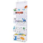 WERNNSAI Dinosaur Over Door Hanging Organizer - 4 Clear Window Pockets Wall Storage Diaper Closet Organizers for Baby Boys Toy Bedroom Nursery Decor