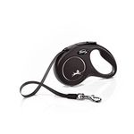 Flexi New Classic Retractable Dog Leash (Tape) for Dogs Upto 15 kgs, Black, Small - 5 Meter/16 feet | Ergonomic, Durable and Tangle Free Pet Walking Leash