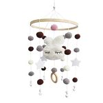 Baby Wind Chime Crib with Felt Balls, Baby Crib 3D Bunny Doll Mobile Bed Bell Baby Bed Hanging Game Mobile Photography Props Decoration Gifts for Nursery Children Bed Decor, White