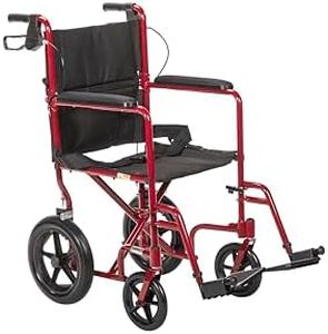 Drive Medical EXP19LTRD Lightweight Expedition Folding Transport Wheelchair with Hand Brakes, Ultra Lightweight Transport Chair for Seniors and Adults, Red