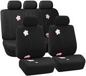 FH Group Universal Fit Full Set Floral Embroidery Design Car Seat Cover, (Black) (FH-FB053115, Airbag Compatible and Split Bench, Fit Most Car, Truck, SUV, or Van)