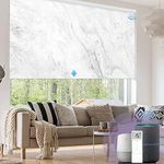 Graywind Motorized Blackout Shades Compatible with Alexa Google Printed Picture Smart Blinds Remote Rechargeable Electric Window Shade, Custom Size (Concise-Grey Marble)