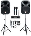 Rockville Power GIG RPG-122K All In One DJ/PA Package (2) 12" DJ/PA Speakers 1000 Watts Peak Power/250 Watts RMS with Built in Bluetooth, USB/SD Player, FM Tuner, Speaker Stands and a Wired Microphone