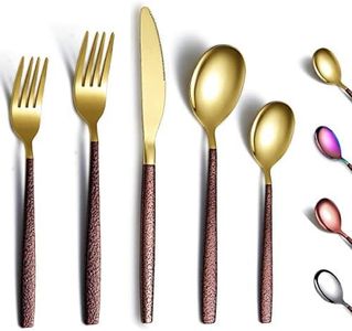 Berglander Silverware Set 20 Pieces With Moon Surface Handle And Shiny Gold Head Titanium Plating, Stainless Steel Modern Flatware Set Utensils Set Cutlery Set Service For 4