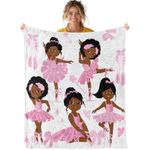 FJKJHKGJ African American Black Girl Blankets, Pink Ballerina Blanket, Cute African American Ballerina Girls Throw Blanket for Girls Couch Chair Bed, Throw Size 50" x 60" (130 x 150 cm)