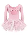 Zaclotre Girls Ballet Tutu Long Sleeve Leotards Dance Dress Ballerina Costume with Skirt Gymnastics Outfits Pink Size 10-11