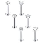 Briana Williams 6pcs Tragus Earrings Silver Lip Bars Labret Stud 16G 6/8/10mm Stainless Steel Helix Piercing Jewellery