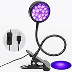 UV LED Black Light Clamp Light with USB, Upgraded 5W 395nm Portable Gooseneck Lamp with Clip for UV Gel Nail, Pet Urine Detection,UV Glue Curing, Blacklight Posters, Fluorescent Paint, Resin Art