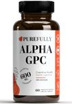 PUREFULLY Alpha GPC Choline Supplement 600mg - Superior Cognitive Support for Focus & Memory – Third-Party Tested, Non-GMO & Gluten-Free (60 Capsules)