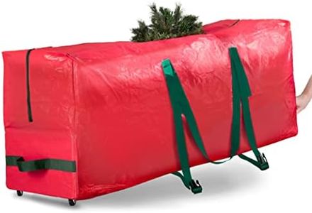 Zober Christmas Tree Storage Bag 7.5 Ft - Rolling Christmas Tree Storage Box - Plastic, Durable Handles and Wheels - Medium Christmas Tree Bag - Red