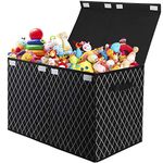 Toy Chest Box Organizer Bins for Boys Girls, Kids Large Collapsible Storage Box Container Sturdy with Fabric Flip-Top Lid & Handles for Clothes, Blanket, Nursery, Playroom, Bedroom, (Black)