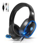 PC Gaming Headset, Wired Headset for PS5, PS4, Switch, Xbox One Headset with Stereo Sound, H-8 Foldable Over Ear Headphones with Noise Cancelling Mic, LED Light, Volume Control (Black)