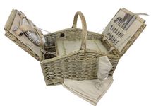 Red Hamper Wicker Willow Deluxe Retro Double Lidded Wicker Fitted Picnic Basket