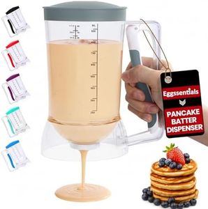 Eggssentials Pancake Dispenser – Easy Control Cake Mix Dispenser for Baking – Drip-Free Muffin & Cupcake Batter Dispenser with Handle – Great for Griddle Pancakes - Grey Color