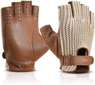 OZERO Driving Gloves for Men and Women, Fingerless Goatskin Leather with Cotton Knit Back, Unlined for Better Wheel Feel, Adjustable Snap Wrist,Large