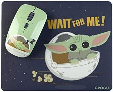 WONDEE 2 in 1 Wireless Mouse and Mouse Mat Set with Baby Yoda Grogu Design from The Mandalorian by Star Wars - Star Wars Official Item