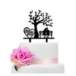 The Bride and Groom sitting in Bench under tree Wedding Cake Topper,Mr and Mrs Wedding Cake Topper, Tree & Bench Bridal Shower/Anniversary Cake Topper (Tree & Bench)