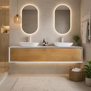 TONA 72'' Floating Bathroom Vanity with White Sink Combo, F.Oak