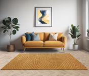 Hague Hand Made Wool Rug for Bedroom Dining Living Room Geometric Lines Tufted Modern Classic Soft Luxury Rug Ochre Yellow 120x170 cm (4'x5'6") Medium