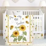 Mixweer 3 Pcs Sunflower Bee Baby Crib Bedding Set Baby Girl Yellow Crib Sheets You Are My Sunshine Toddle Sheets Yellow Floral Neutral Standard Size Crib Fitted Sheet Comforter Crib Skirt for Bed Girl