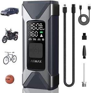 ASMAX Tire Inflator Portable Air Compressor - Air Pump for Car Tires with Tire Pressure Gauge - One Click Smart Pump, for Car, Motorcycle, Bike, Ball and More, Emergency LED & 7500mAh Power Bank