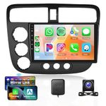 2G 64G Android Car Stereo for Honda Civic 2001-2005 with Wireless Carplay Android Auto, Rimoody 9 Inch Touch Screen Car Radio with GPS Navigation Bluetooth FM RDS WiFi AHD Backup Camera