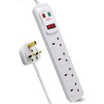 EXTRASTAR Universal Extension Lead, 4 Way Outlets Surge Protection Power Strips with Switch, Wall Mounted 13A/MAX.3120W Fused UK Power Socket (1M, White)