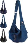 Noah & Paw Dog Sling Carrier for Small Dogs 5-18lb, Dog Sling for Small Dogs and Cats, Dog Carrier with Adjustable Padded Strap, Premium Denim, Lined with Fur, Double Safety Feature, Machine Washable