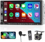 Podofo Double Din Car Stereo with Wireless Apple Carplay Android Auto, 7 inch Touchscreen Car Radio Bluetooth 5.1 Multimedia Player with Backup Camera, Support Mirror Link/TF Card/Two USB/AUX