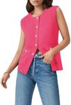 Womens Sweater Vest Sleeveless Button Down Round Neck Knitted Tank Tops Casual Cardigan for Women Rose red L