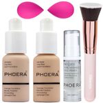 PHOERA Foundation,PHOERA Makeup for Women,PHOERA Matte Liquide Foundation Full Coverage,PHOERA Primer,PHOERA Concealer,Kabuki Makeup Brushes Foundation,2 Makeup Sponge (102+104/Nude+Buff Beige)