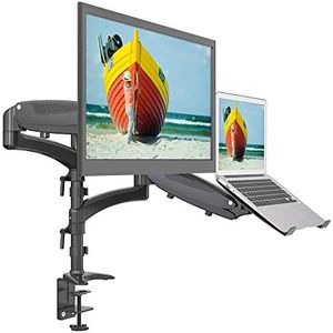 SHOPPINGALL Dual Gas Spring 2 in1 Monitor & Laptop OR Double Monitors Mount Stand with 2 Swing Arms for 15"-32" Monitors﻿, Both Desk Clamp and Grommet Mounting Options in The Box - SA-LH08-Black