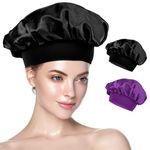 Silk Bonnet, 2 Pack Satin Bonnet for Sleeping, Hair Bonnet Silk Hair Wrap Sleep Caps for Women Girl(Black,Purple)