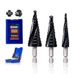 HIGHFIRE 3PCS Cobalt Step Drill Bit Set, Three Spiral Flutes Hex Shank Unibit Drill Bits for Metal, Stainless Steel, Aluminum, Wood, Plastic.