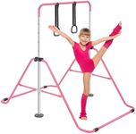 ToughHub Gymnastics Bar - Training Gymnastics Equipment for Kids - Adjustable Height - Folding Horizontal Bar with Gymnastic Rings (Pink)