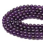 47-50pcs 8mm Natural Round Stone Beads Strands Deep Purple Amethyst Gemstone Energy Stone Healing Power Loose Beads Smooth for DIY Crafts Bracelet Necklace Jewelry Making, 1 Strand 15.5"