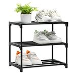 OLYREO Shoe Rack, Stackable Small Shoe Rack 3 Tier, Footware Storage, Slim Shoe Rack Storage Organizer, Black Shoe Stand for Hallway, Bedroom,Quick Assembly