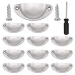 Vandicka 12 Pcs Silver Half Moon Shell Cup Pull Handles for Cabinet Cupboard Door Dresser Wardrobe Drawer with Screws & Screwdriver, 65mm Hole Centre, Polished Nickel