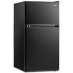 COSTWAY Compact Refrigerator, 3.2 Cu.Ft. Fridge Freezer Compartment with Reversible 2 Door, Adjustable Thermostat, Removable Glass Shelves, Mini Refrigerator for Bedroom Dorm Apartment, Black