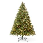 VeryMerry 6FT 'Ascot' Pre-Lit Christmas Tree with 300 Built-In Warm White LED Lights with Auto-Off Timer, 8 Lighting Modes and Real Decorative Pinecones