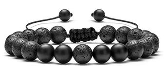 Hamoery Men Women 8mm Lava Rock Aromatherapy Anxiety Essential Oil Diffuser Bracelet Adjustable Natural Stone Yoga Beads Bracelet Bangle(Matte Black Agate)