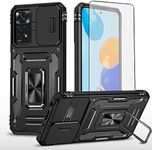 Asuwish Phone Case for Xiaomi Redmi Note 11S/11 4G with Tempered Glass Screen Protector and Slide Camera Cover Magnetic Ring Holder Kickstand Cell Accessories Redme Note11 S Note11S Women Men Black