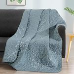 Exclusivo Mezcla Microfiber Flower Pattern Quilted Throw Blanket for Bed/Couch/Sofa, Soft and Lightweight (50"x 60", Stone Blue)