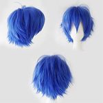 Cybelleza Anime Cosplay Wig Short Blue Wigs for Women/Men Synthetic Curly Straight Fancy Dress Wig Layered Fluffy Halloween Costume Party Carnival Wig with Free Cap, Dark Blue