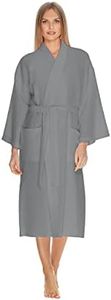 Waffle Robe for Women by BOCA TERRY, Waffle Knit Robe, Long Cotton Kimono Hotel Bathrobe, Grey 4X (XXXXL)