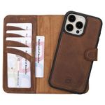 BOULETTA for iPhone 15 Pro Max Case Magsafe Compatible Full Grain Leather, Magnetic Detachable Folio Phone Wallet Case (2 in 1) - 4 Card Holders with RFID Blocking 6.7 inch, Antic Brown